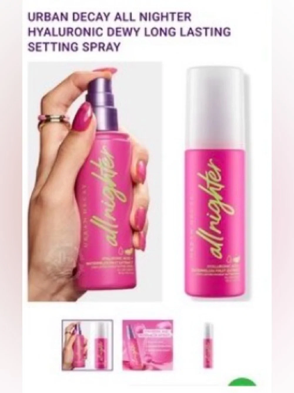 Urban Decay All Nighter Makeup Setting Spray — Bright Pink & Neon Green Accents